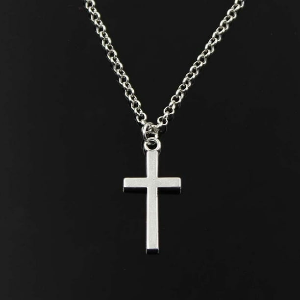 Collares de cadena larga corta para niña, colgante de Color plateado antiguo con cruz de doble cara a la moda clásica Simple, joyería para mujer Tan Jianjun unisex