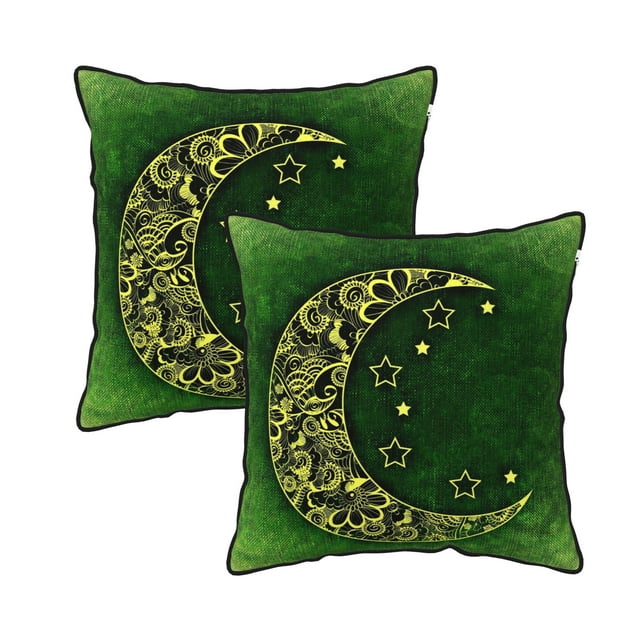 Housses de Coussins Décoratives en Velours, Ensemble de 2, Housse de Coussin Carrée Douce avec Fermeture Éclair Invisible, Impression Abstraite Verte Lune Étoiles, 20"x20 Pouces