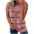 thumbnail image 2 of MRULIC t shirts for women Fashion Women's Loose Sleeveless T-shirt Round Neck Striped Print Tops Womens t shirts Pink + L, 2 of 3