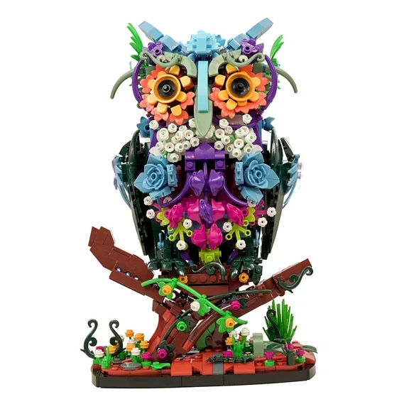 Honchoes Floral Owl Building Set Compatible with Lego Flowers Animal Home Decor Gift for Women Boys Girls 1193 Pcs