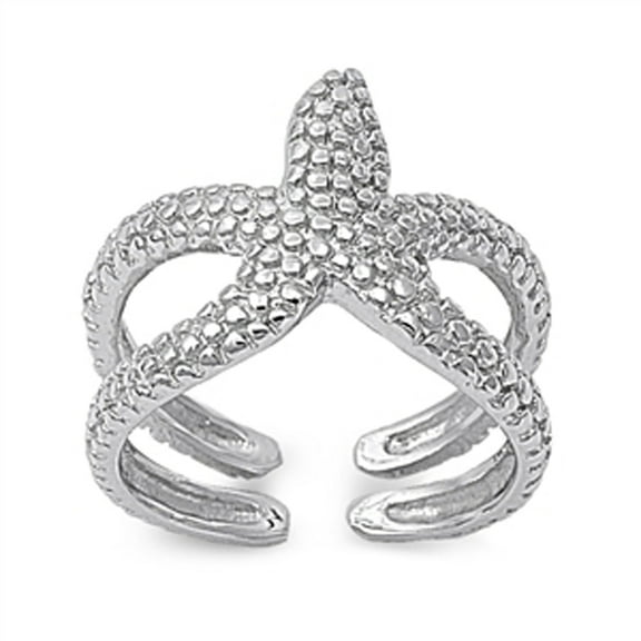 Beaded Starfish Open Prong Ring .925 Sterling Silver Band Jewelry Female Male Unisex Size 4