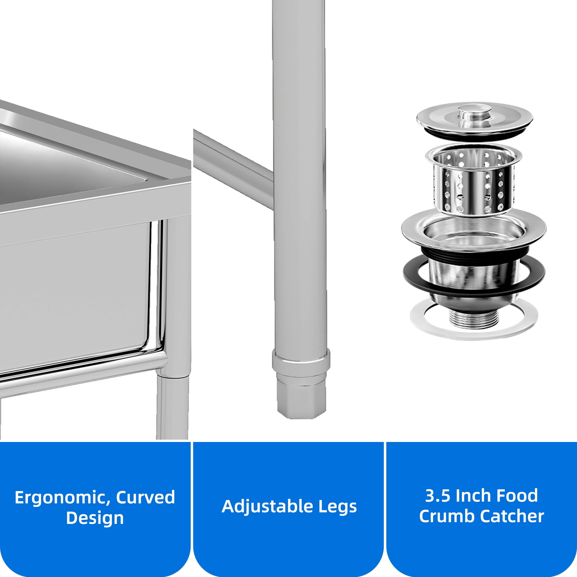 DEXTRUS Stainless Steel Utility Sink, Single Bowl NSF Commercial Sink for Restaurant Laundry Bathroom Garage