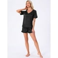 thumbnail image 3 of DARING DIVA Silky Satin Short Sleeve Shorts Set V Neck Lounge Pajama Set S Black, 3 of 7