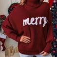 thumbnail image 4 of felwors Women Merry Sweaters Turtleneck Long Sleeve Letter Print Loose Knitted Pullover Merry Christmas Sweater , S, 4 of 6