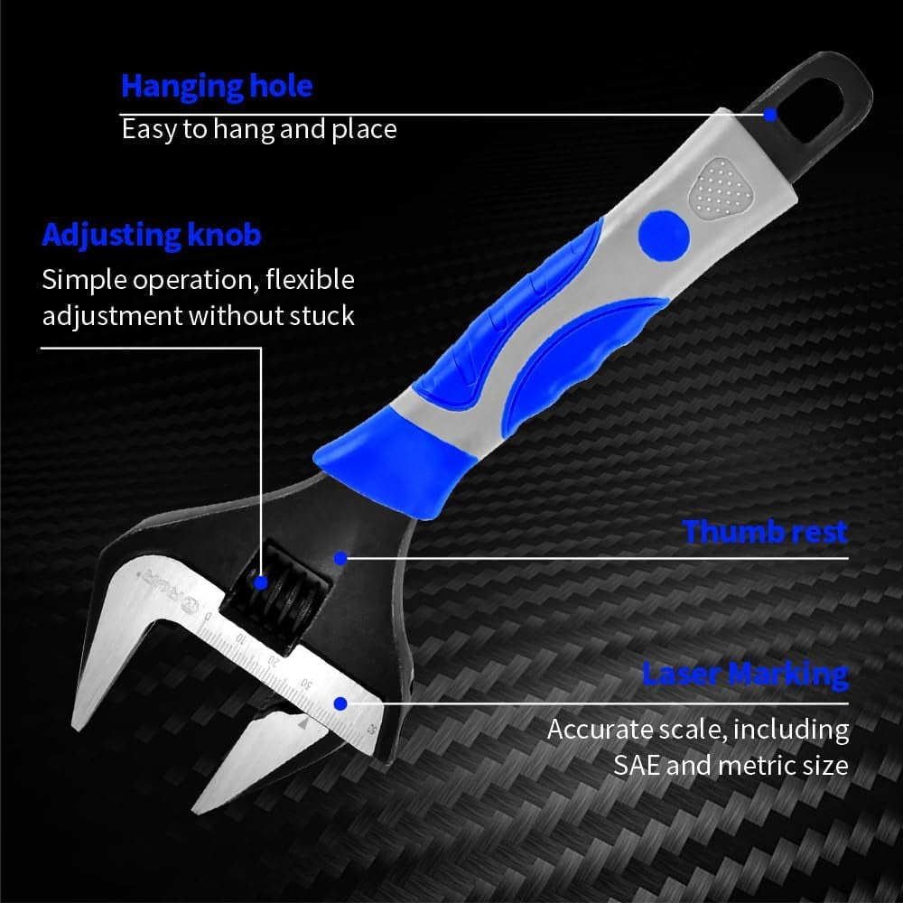 MKEUDQ-6 Inch Adjustable Wrench - 1-1/4" Wide Jaw Opening,Wide Mouth,Slim Jaw,Comfort Grip,Cr-V Steel,SAE and Metric Scale Marked