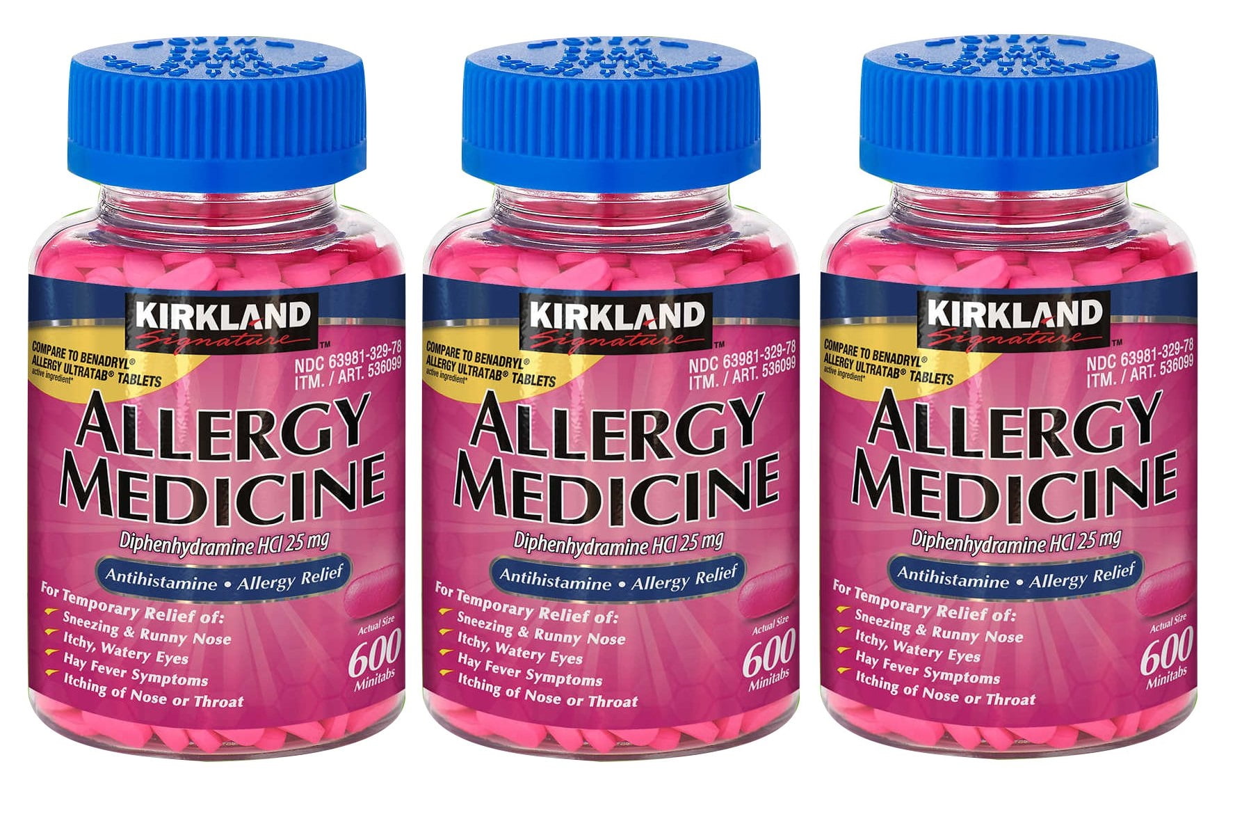 Kirkland Allergy Medicine Diphenhydramine HCI 25 Mg 600 Tablets (Pack of 3)
