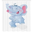 thumbnail image 3 of Elephant Shower Curtain, Funny Laughing Animal Baby Shower Kindergarten Animal Happiness Kids Theme, Fabric Bathroom Set with Hooks, 69W X 70L Inches, Baby Blue and Pink, by Ambesonne, 3 of 3