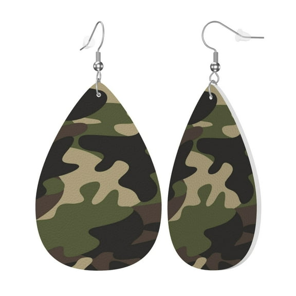 Leather Earrings Dangle Drop For Women Camouflage Teardrop Earrings Lightweight Gifts