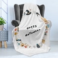 thumbnail image 4 of Halloween Soft Flannel Fleece Blanket, Happy Halloween Spooky Theme Pumpkin Ghosts Spider Web Line Drawing Circle Frame, Cozy Plush for Indoor and Outdoor Use, 70" x 90", Multicolor, by Ambesonne, 4 of 5
