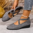thumbnail image 2 of Gray Casual Moccasins Round Toe With Wedge Heels Detailing Comfortable Sole For Women Flock Material, 2 of 9