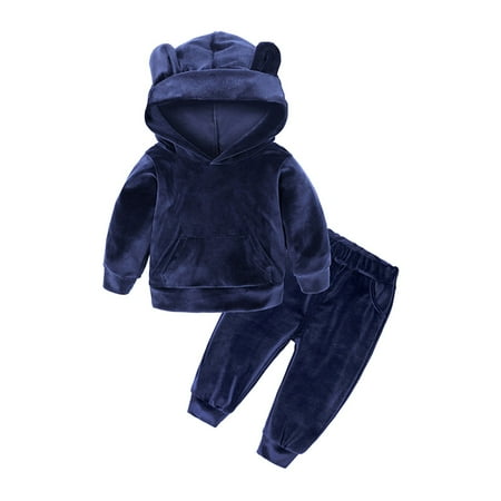 

EHTMSAK Infant Baby Toddler Children Girl Boy Long Sleeve Velvet Pullover Hoodie and Set Clothing Set Outfits Navy 9M-7Y 90