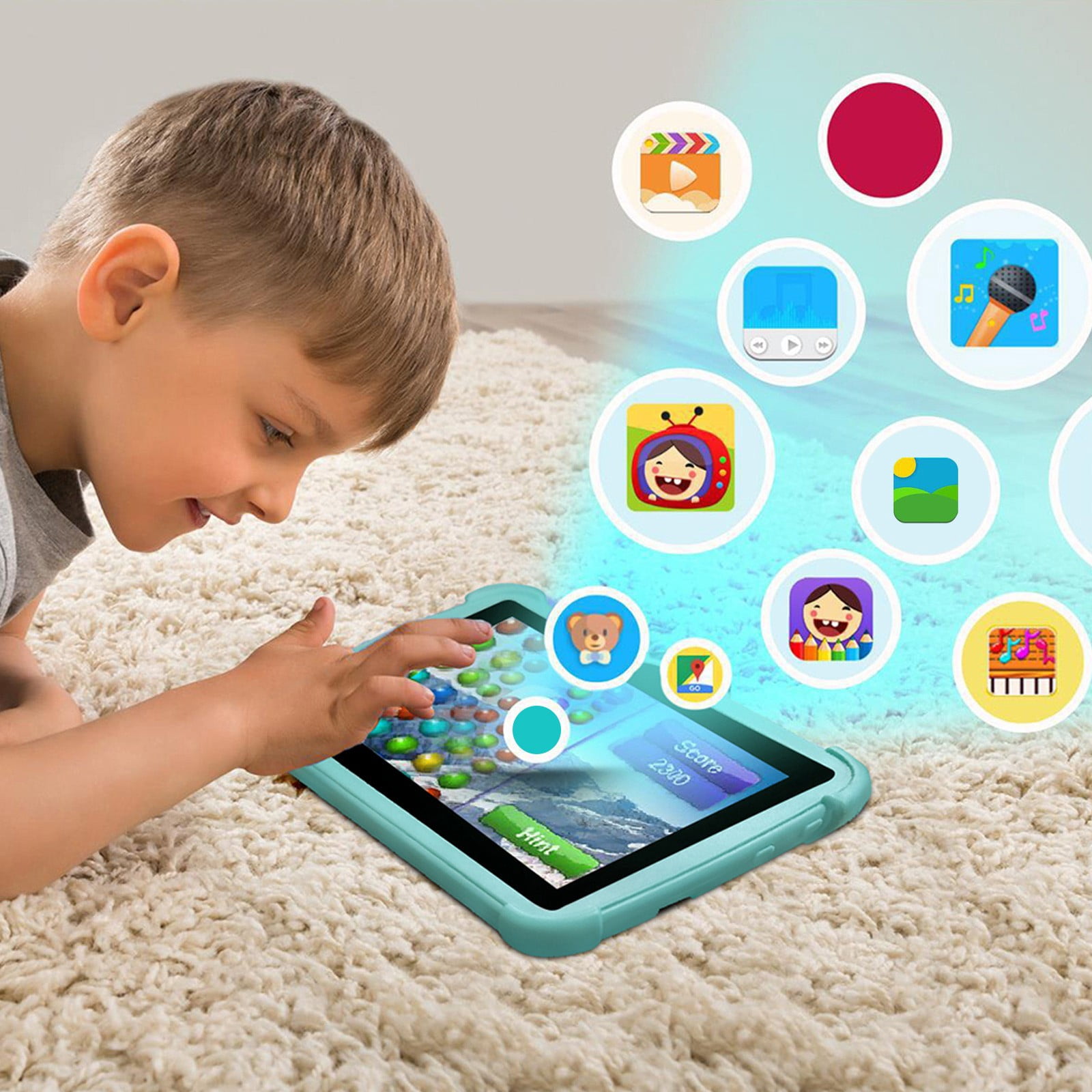 7 Inch Kids Tablet for Children, Android 7.1, WiFi Bluetooth, 1GB RAM 16GB ROM, 128GB Expand, Parental Control, Early Education Learning Gift with Protective Case