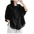 thumbnail image 2 of iHengLiXing Plus Size Spring Tops for Women 2025 Dressy Casual Women Vintage Art Half Sleeve Blouse Loose Lantern Sleeve Shirt Black XL, 2 of 6
