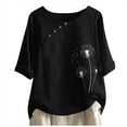 thumbnail image 2 of Sevevn 2024 Women's Casual Fashion Crew-neck Button-printed Short-sleeved Top Black Womens T-shirt, 2 of 3