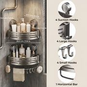 2 Pack Suction Corner Shower Caddy, No Drill Bathroom Organizer, Wall Mount Shower Shelves with Hooks, Removable Shower Caddies for Bathroom & Kitchen Storage