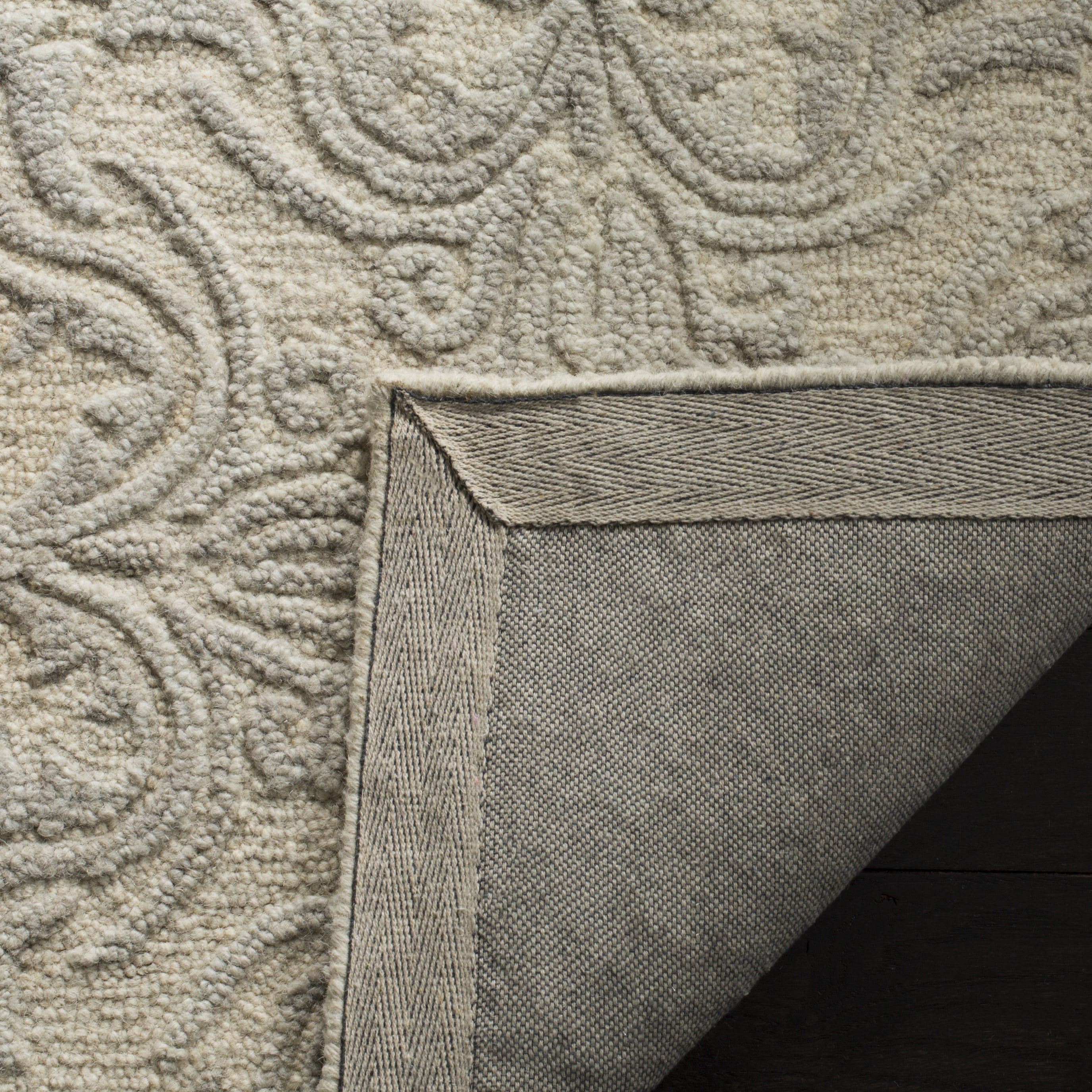 SAFAVIEH Blossom Githa Geometric Wool Area Rug, Ivory/Grey, 8' x 8' Round