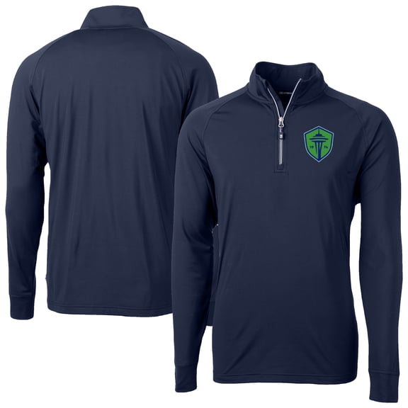 Men's-Cutter & Buck  Navy Seattle Sounders FC Big & Tall Adapt Eco Knit Stretch Recycled Quarter-Zip Pullover