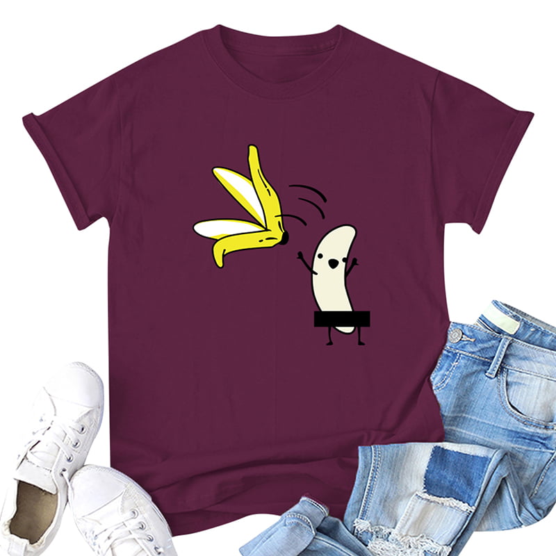 Casual Women Cotton T-Shirt Naked Banana Cartoon Print Short Sleeve O-Neck  Funny Cute Tee Tops | Walmart Canada