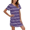 thumbnail image 1 of Ketyyh-chn99 Ensemble de Pyjama pour Femmes Shorts Chemise de Nuit à Manches Courtes à Rayures Imprimées Col Rond Mignonne Nuisette Confortable Robe de Nuit Violet,P, 1 of 4