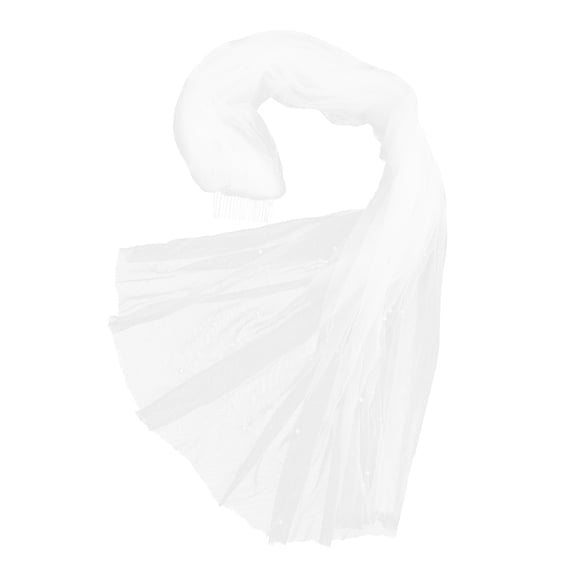 OUNONA 2Pcs Elegant White Short Bridal Veil with Beaded Pearls Lightweight Tulle Veil for Wedding