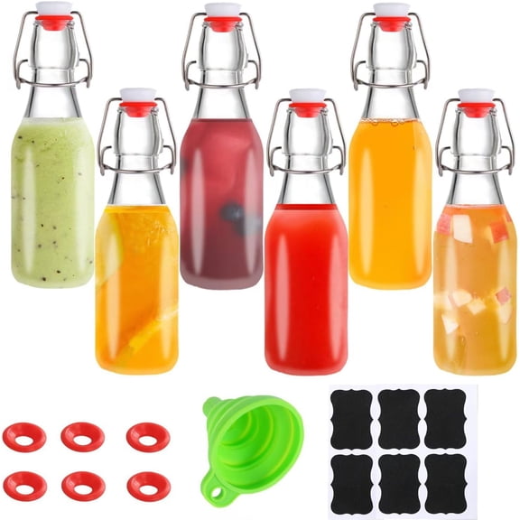 MY 6 Pack 8.5oz Flip Top Glass Bottles,8.5oz swing top glass bottles with airtight lids for Home Brewing,2nd Fermentation,Kombucha,Kefir,Vanilla Extract,Juice,Tea,Beverages,Soda,Oils,Vinegar