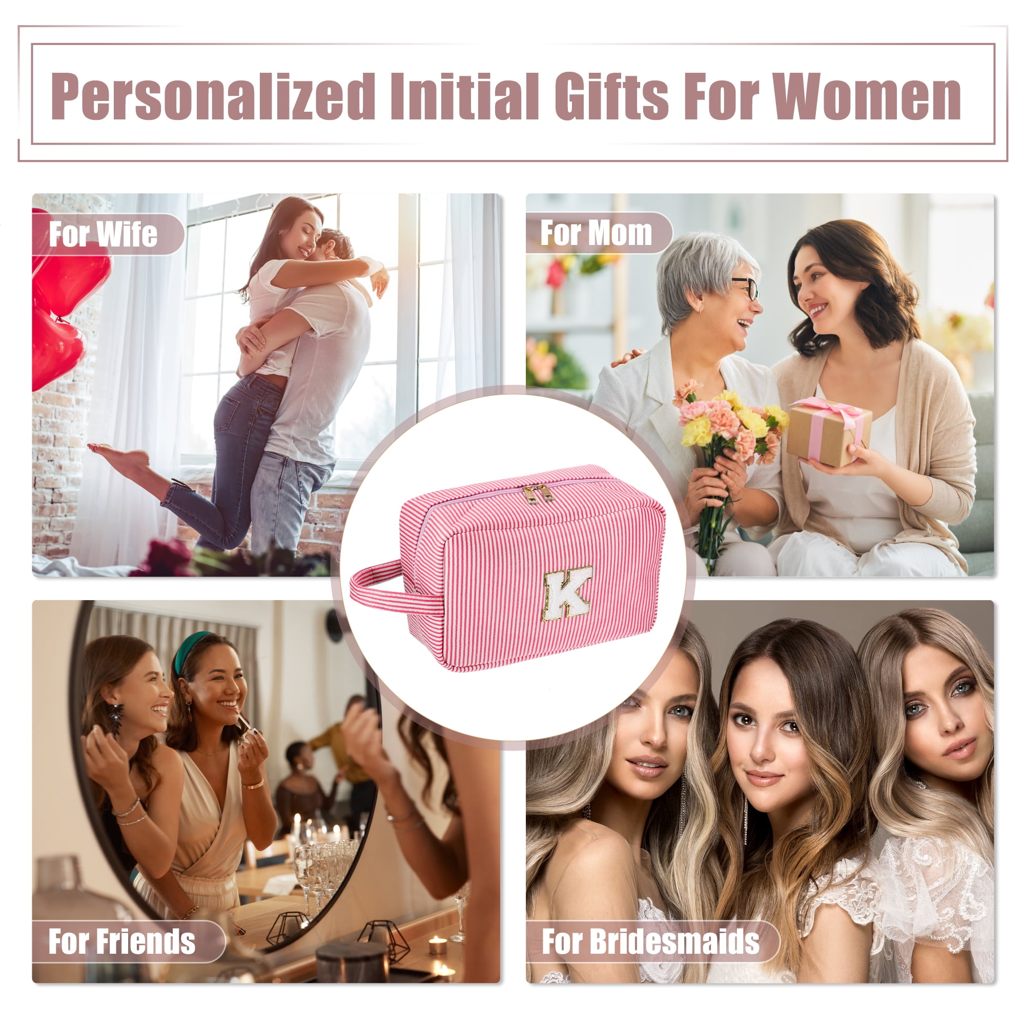 Unique Bargains Personalized Initial Make Up Bag K Cosmetic Bag Travel Makeup Bag Red