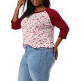 thumbnail image 1 of Camiseinformal con mangas raglán y bloques de color con estampado floral en parte superior de talgrande pamujer rojo 4XL, 1 of 6