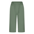 thumbnail image 4 of CFLVAEK Mid Waist Capri Pant with Pocket for Women Baggy Solid Ruched Beach Pant Flowy Summer Casual Straight Pedal Pushers Lightweight Wide Leg Lounge Pants Army Green S, 4 of 6