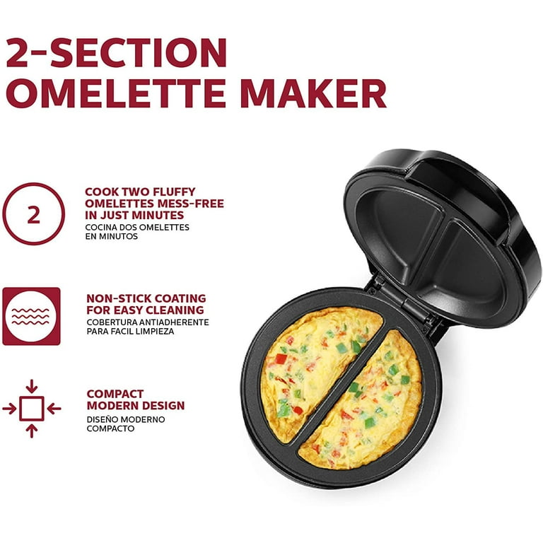 Holstein Housewares - Non-Stick Omelet & Frittata Maker, Stainless Steel -  Makes 2 Individual Portions Quick & Easy (2 Section, Black)