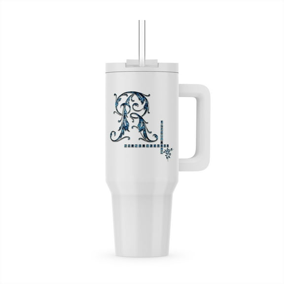 Image Of Blue Gemstone Impressive Monogram. Pretty Initial R, 40oz Tumbler