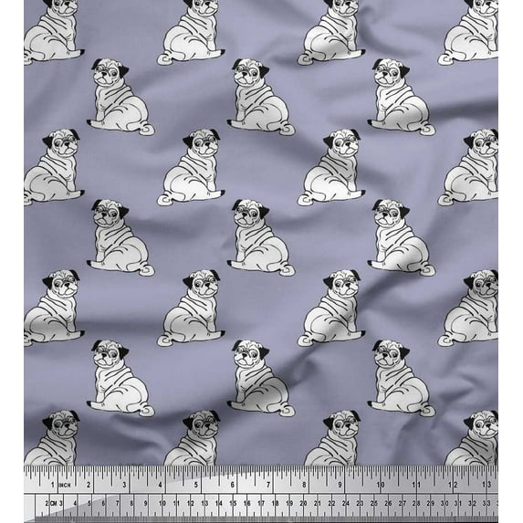 Soimoi Viscose Chiffon Fabric Pug Dog Print Fabric by Yard 42 Inch Wide