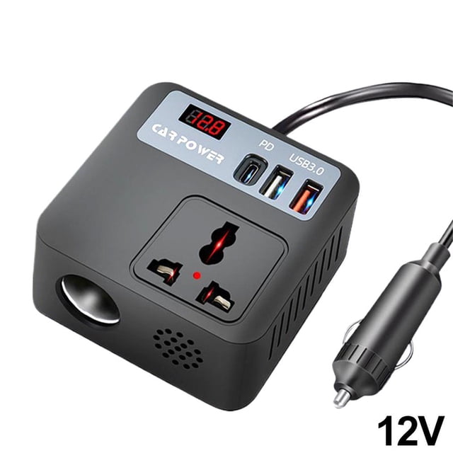 Car Inverter, 200W Power Conversion, Black/White ABS, Multiple Protections