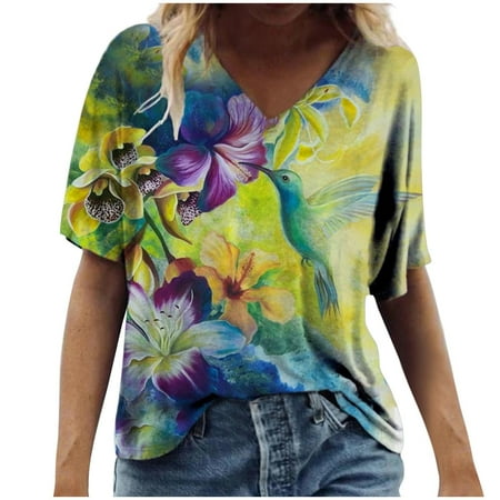 

Long Sleeve Shirts for Women Womens Long Sleeve Tops Women s Trendy Casual Large Size Scenic Flowers Printed V-Neck T-Shirt Tops Workout Tops on Clearance Workout Tank Tops for Women Green 4XL