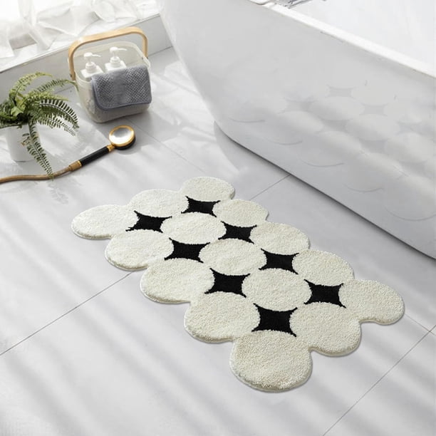 Alfombra de baño, alfombra circular en blanco y negro para dormitorio con microfibra suave, alfombra de ducha antideslizante absorbente, 20.0 x 31.1 in (blanco)