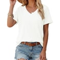 thumbnail image 2 of Short Sleeve Summer V Neck Women Solid Casual Tee Shirt with Pocket, 2 of 6