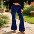 thumbnail image 2 of HXWCHs Women's Velvet Flared Trousers High Waist Elastic Wide Leg Casual Business Pants with Pockets XL Dark Blue, 2 of 8