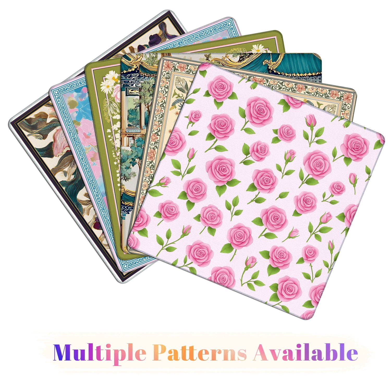 Mahjong Mat 31.5" x 31.5" Seamless Pink Rose Flower Green Leaves Light Non-Slip Noise Reduction American Mahjong Tiles Table Cover for Dominoes Poker Card Board Games Gift