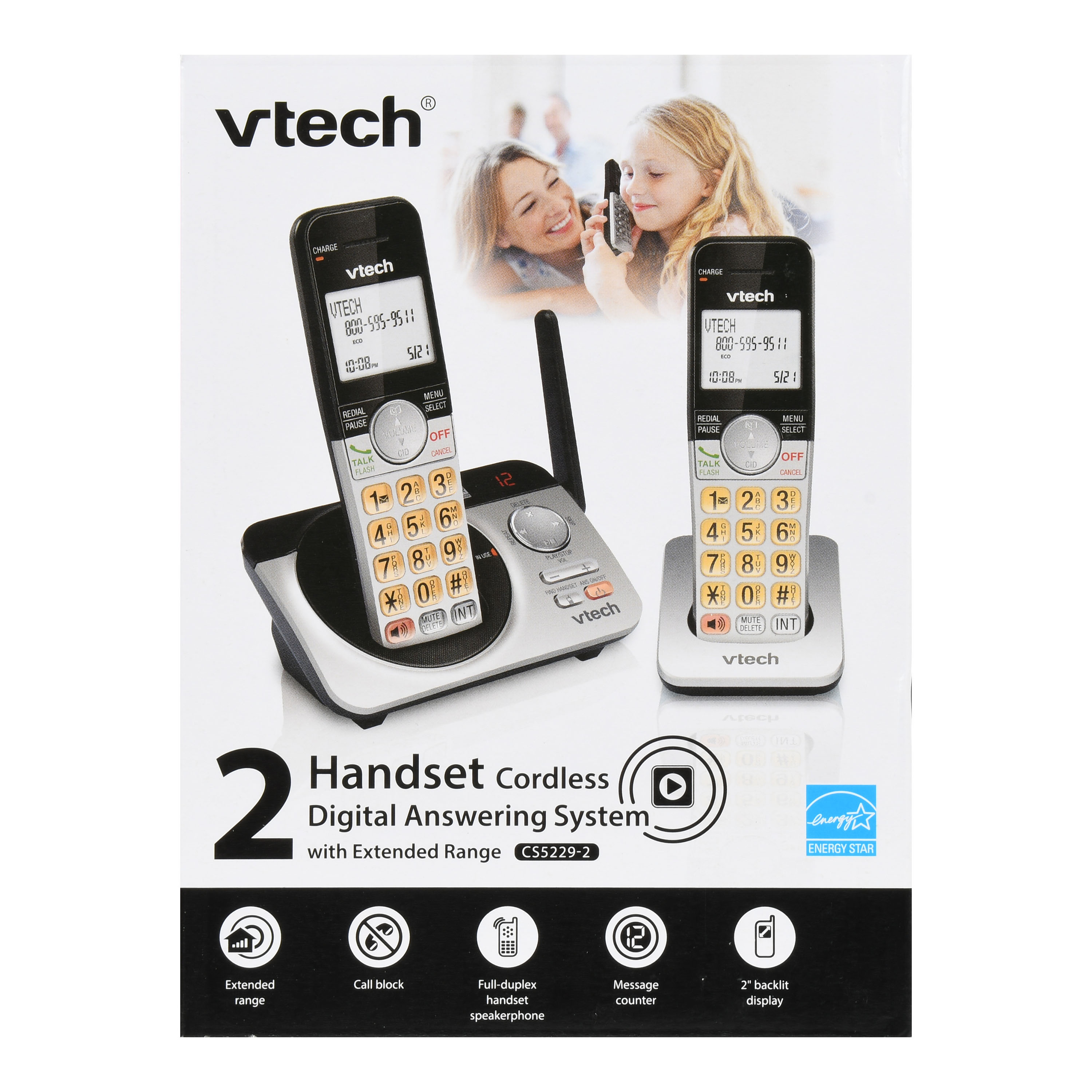 VTech CS5229-2 2 Handset Extended Range DECT 6.0 Cordless Phone with Answering System (Silver/Black) - image 5 of 18