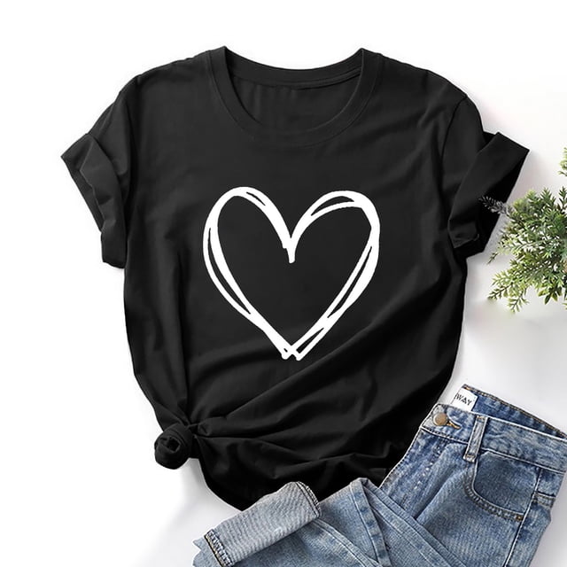 Qertyioot Mode Femmes Imprimé de la Saint-Valentin Hauts Graphiques Courts