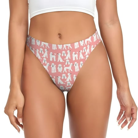 Cute Poodle Dog Funny Pink Thongs for Women - No Show Seamless Womens Thongs Underwear  Stretch G String Thongs for Women  Ladies Breathable Thong Bikini Panties Briefs