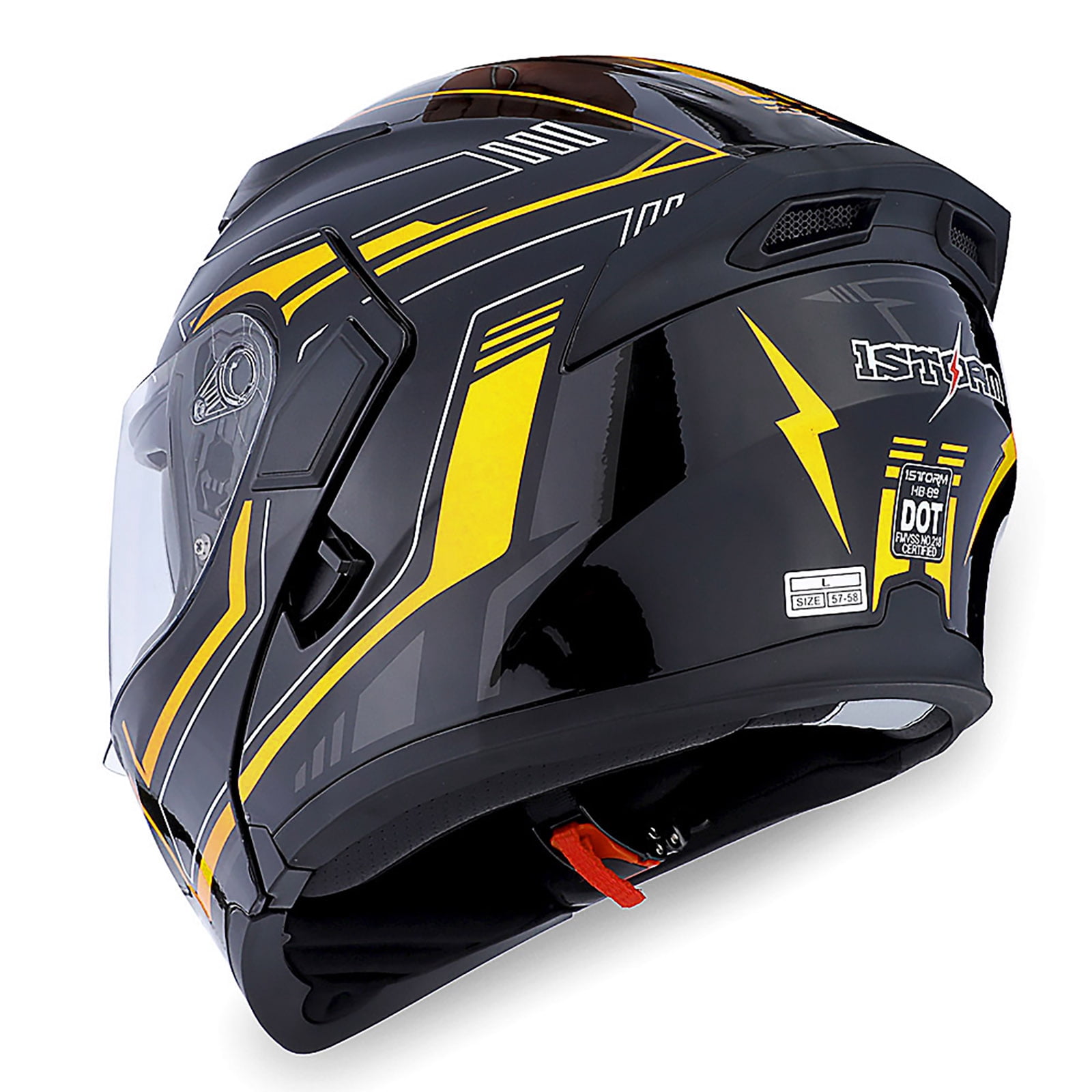 1Storm Motorcycle Street Bike Modular Flip up Dual Visor Full Face Helmet HB89 Arrow Yellow