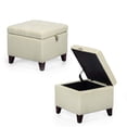 thumbnail image 3 of Homebeez Square Fabric Storage Ottoman Foot Rest Stool Coffee Table Toy Chest,Beige, 3 of 4