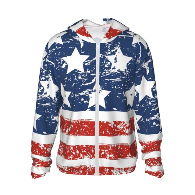 Balery USA Colors Stripes1 Sudadera ligera de manga larga con capucha y protección solar UPF 50+ para hombre y mujer, ideal para pesca y running-XX-Large