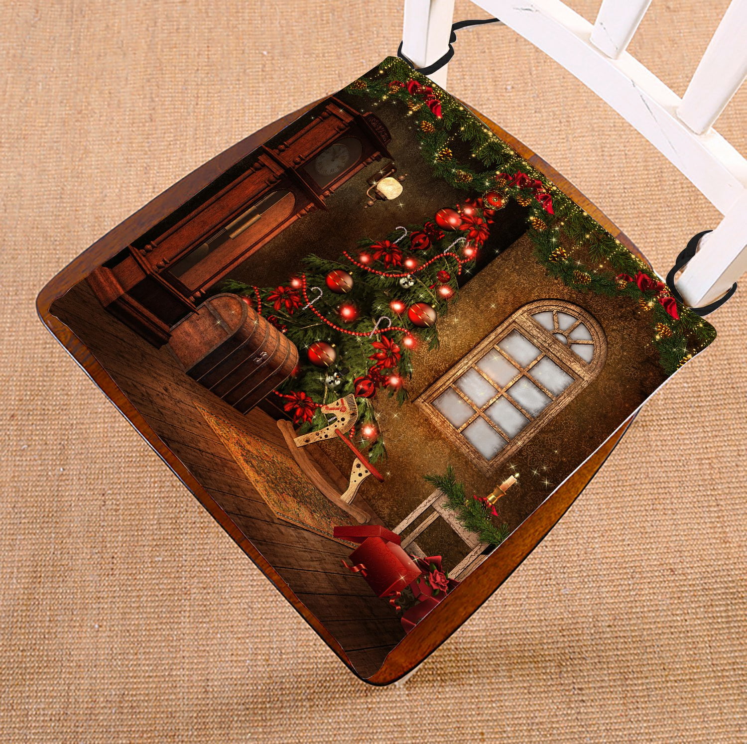 PHFZK Winter Holiday Chair Pad, Merry Christmas Tree Vintage Style Seat Cushion Chair Cushion