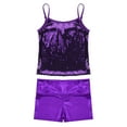 thumbnail image 5 of Yeahdor Kids Girls Sparkly Sequined Tank Top with Metallic High Waist Shorts Set for Dance Stage Performance Purple 10, 5 of 7