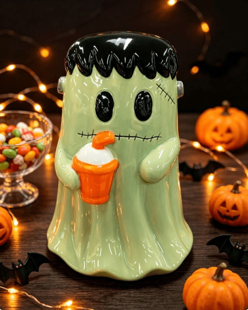 Frankenstein Pauly D Halloween Figurine, Cute Cartoon Monster Resin Statue, Indoor Tabletop Holiday Decor Ornament (A)