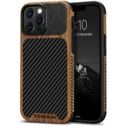 TENDLIN Compatible with iPhone 13 Pro Case Wood Grain with Carbon Fiber Texture Design Leather Hybrid Case Compatible