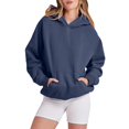 thumbnail image 2 of Landzoo Women Solid Color Basic Letter Loose Hoodie Sweatshirt Long Sleeve Pocket Drop Shoulder Pullovers Top Warm Breathable Women's Hoodie, 2 of 5