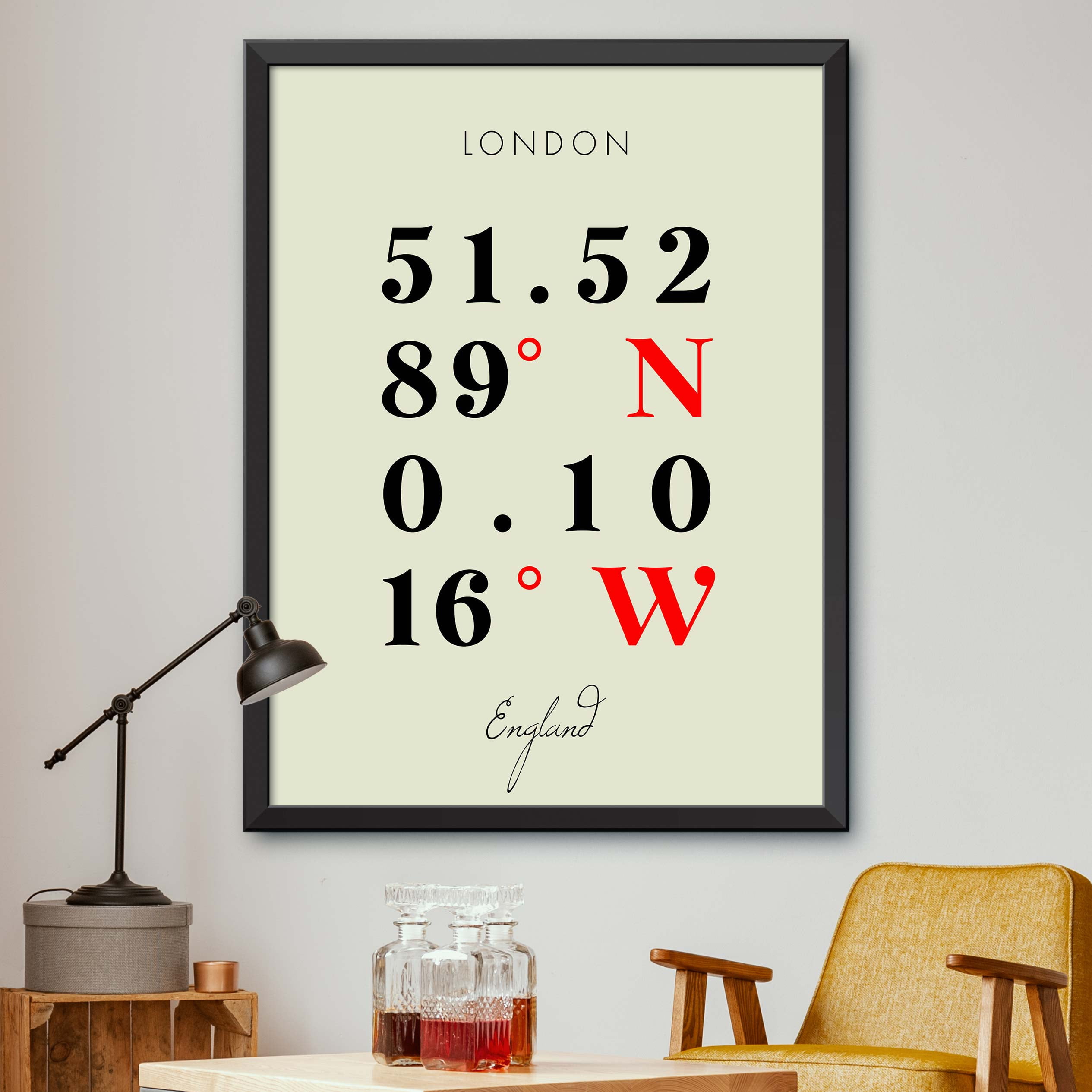Map of London, England, Multiline Coordinates Colored (18x24)