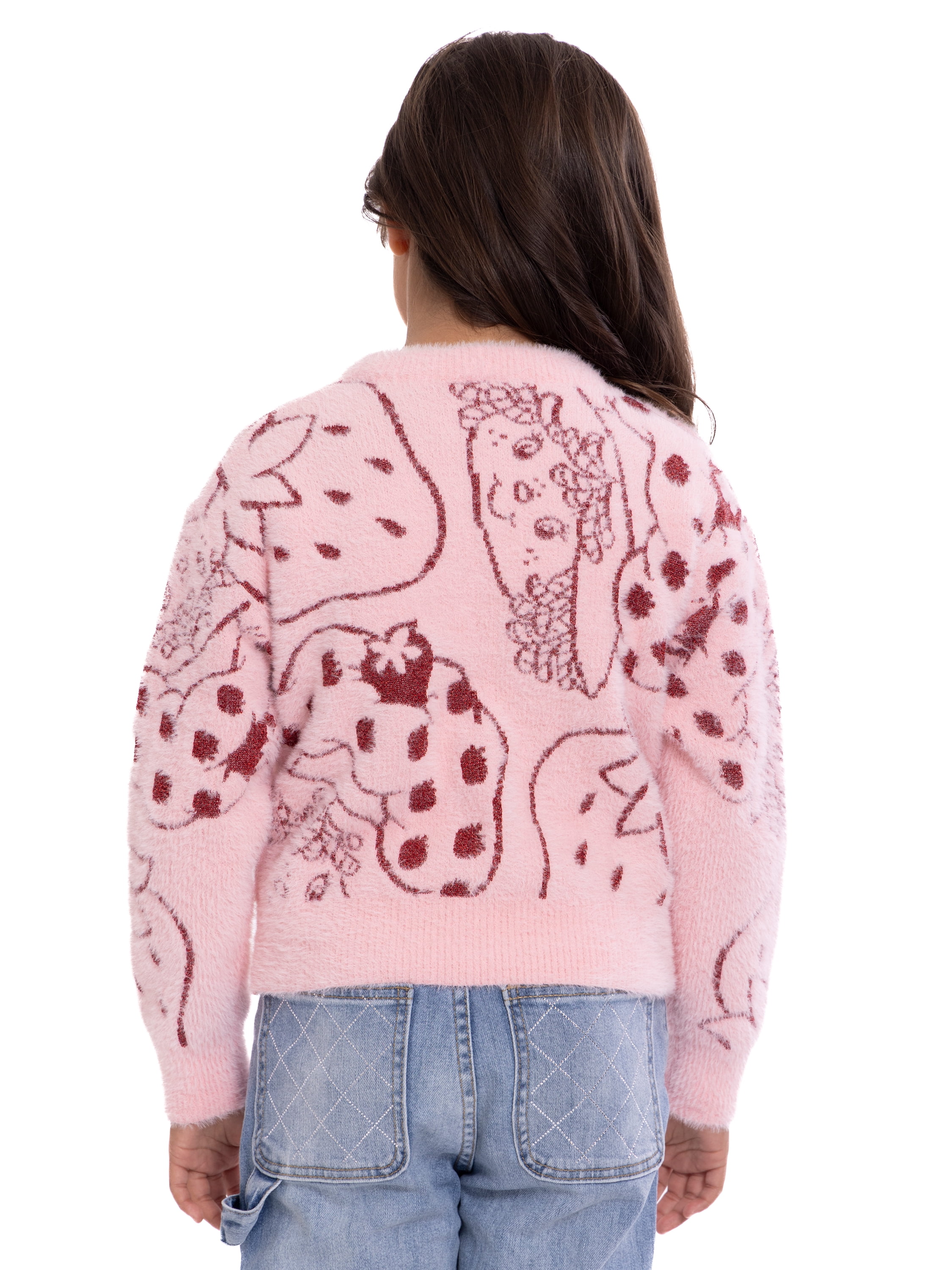 Strawberry Shortcake Girls Graphic Eyelash Glitter Sweater, Sizes 4-16